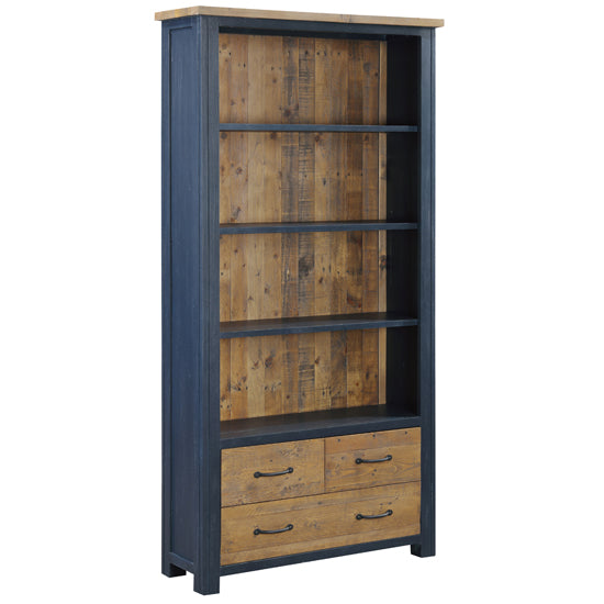 Splash Wooden Large Open Bookcase With 3 Drawers In Blue