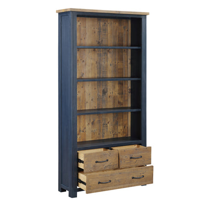 Splash Wooden Large Open Bookcase With 3 Drawers In Blue