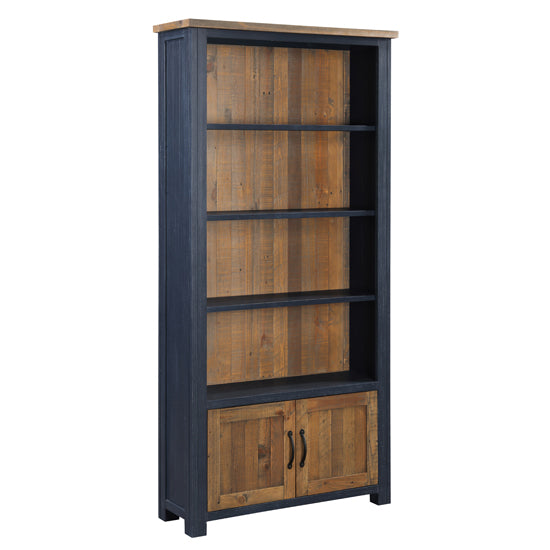 Splash Wooden Large Open Bookcase With 2 Doors In Blue