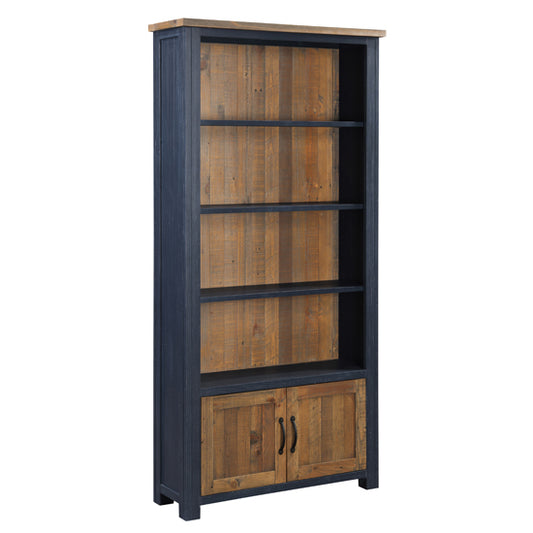 Splash Wooden Large Open Bookcase With 2 Doors In Blue