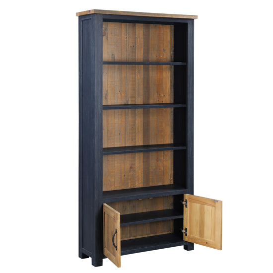 Splash Wooden Large Open Bookcase With 2 Doors In Blue