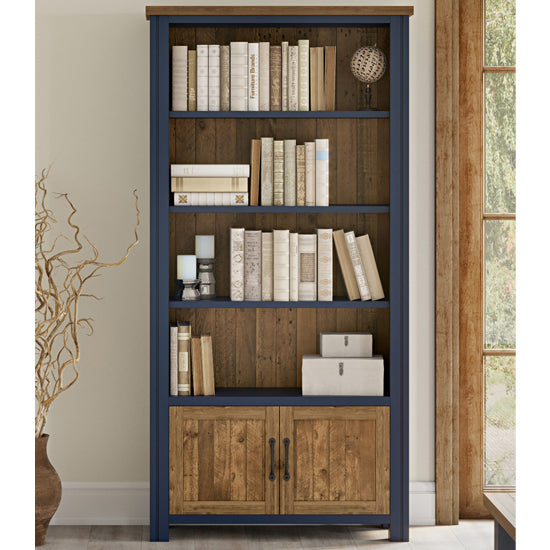 Splash Wooden Large Open Bookcase With 2 Doors In Blue
