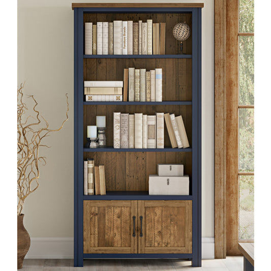 Splash Wooden Large Open Bookcase With 2 Doors In Blue
