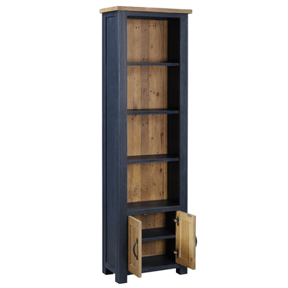 Splash Wooden Open Narrow Bookcase With 2 Doors In Blue