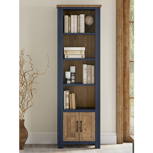Splash Wooden Open Narrow Bookcase With 2 Doors In Blue