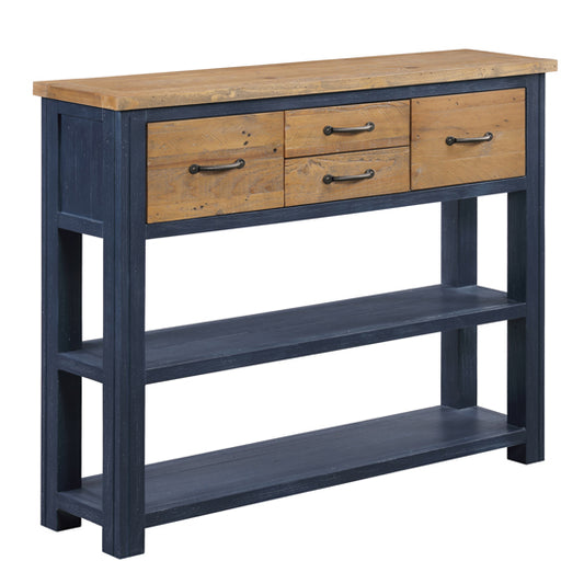 Splash Wooden Console Table With 4 Drawers In Blue