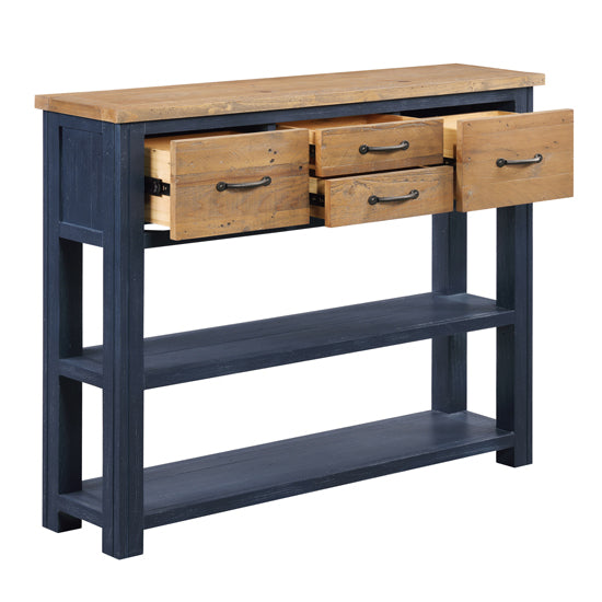 Splash Wooden Console Table With 4 Drawers In Blue