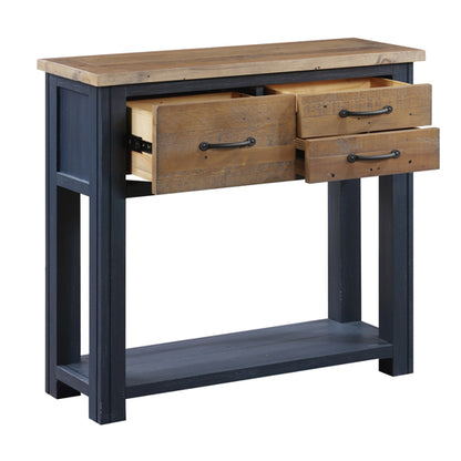 Splash Wooden Console Table With 3 Drawers In Blue