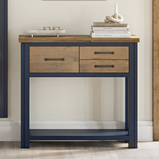 Splash Wooden Console Table With 3 Drawers In Blue