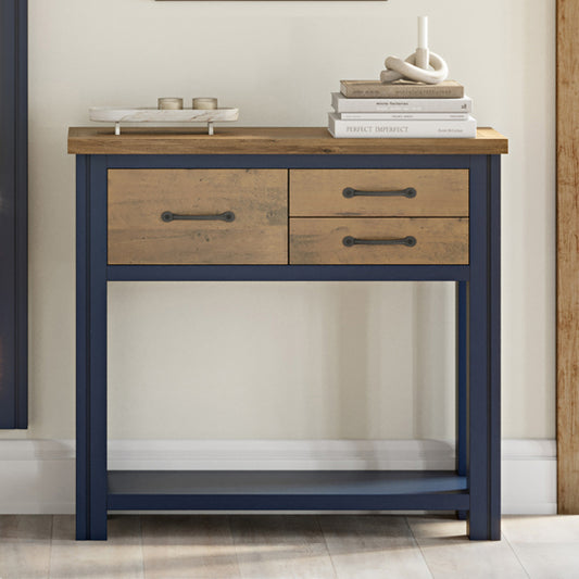 Splash Wooden Console Table With 3 Drawers In Blue