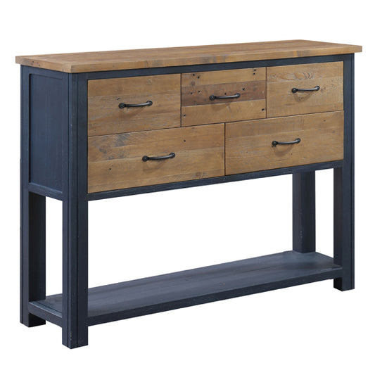 Splash Wooden Console Table With 5 Drawers In Blue