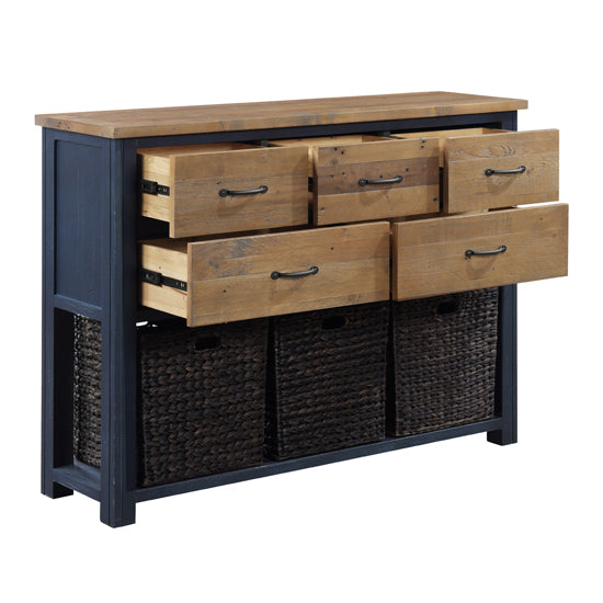 Splash Wooden Console Table With 5 Drawers In Blue