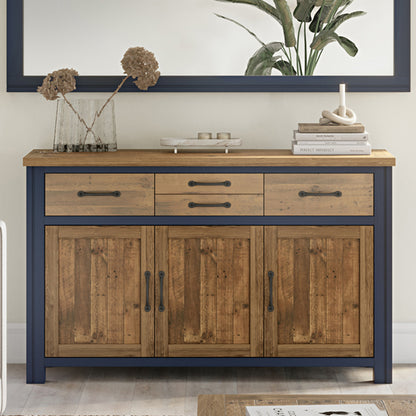 Splash Wooden Sideboard With 3 Doors And 4 Drawers In Blue