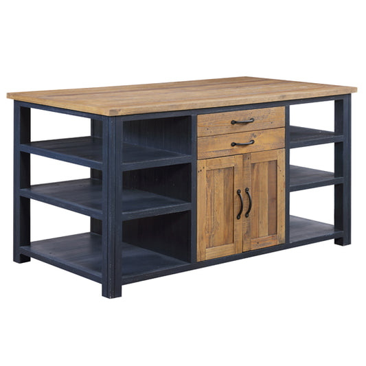Splash Wooden Kitchen Island With 2 Doors And 2 Drawers In Blue