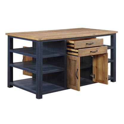 Splash Wooden Kitchen Island With 2 Doors And 2 Drawers In Blue