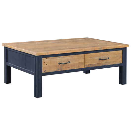 Splash Wooden Coffee Table With 4 Drawers In Oak And Blue