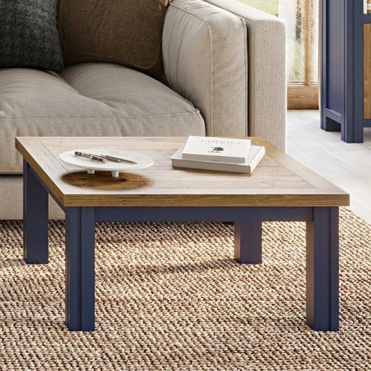Splash Wooden Square Coffee Table In Oak And Blue