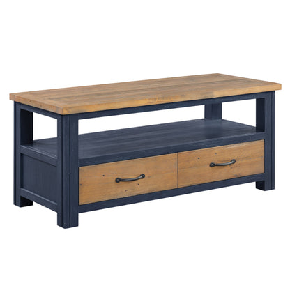 Splash Wooden TV Stand With 2 Drawers In Oak And Blue