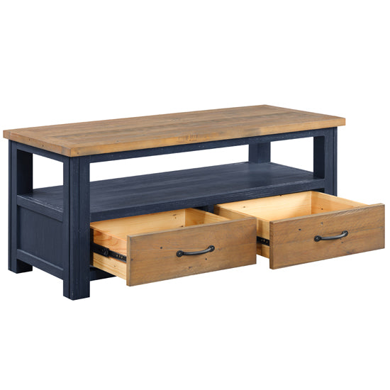 Splash Wooden TV Stand With 2 Drawers In Oak And Blue
