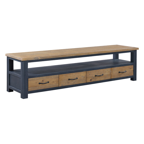 Splash Wooden Wide TV Stand With 4 Drawers In Oak And Blue