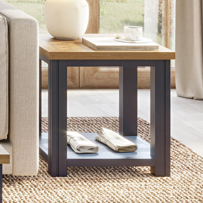 Splash Wooden Square Lamp Table In Oak And Blue