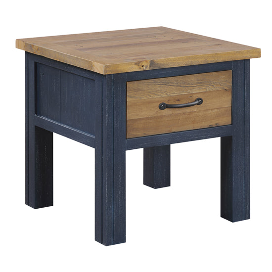 Splash Wooden Lamp Table With 1 Drawer In Oak And Blue