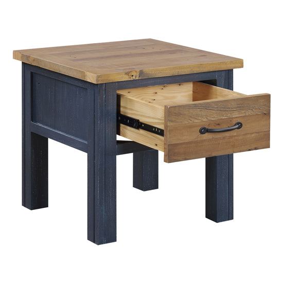 Splash Wooden Lamp Table With 1 Drawer In Oak And Blue