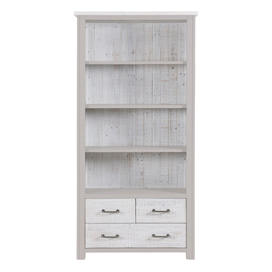 GreyStone Wooden Large Open Bookcase With 3 Drawers In Grey