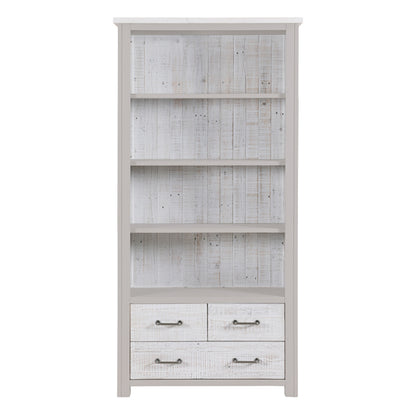 GreyStone Wooden Large Open Bookcase With 3 Drawers In Grey