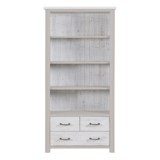 GreyStone Wooden Large Open Bookcase With 3 Drawers In Grey