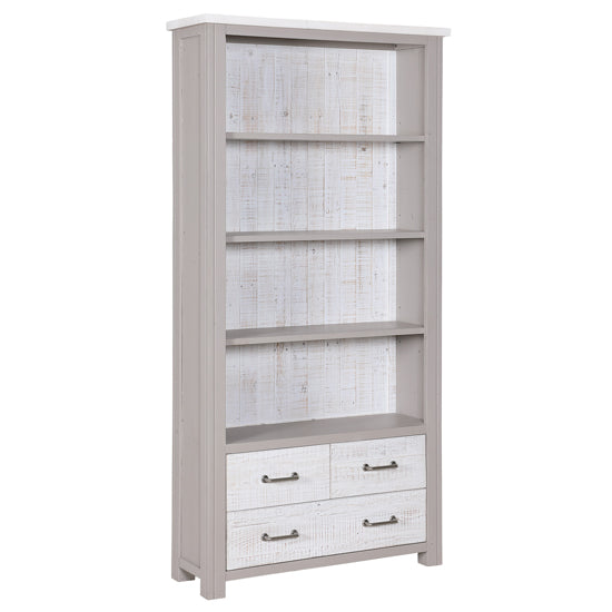 GreyStone Wooden Large Open Bookcase With 3 Drawers In Grey
