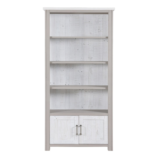 GreyStone Wooden Large Open Bookcase With 2 Doors In Grey