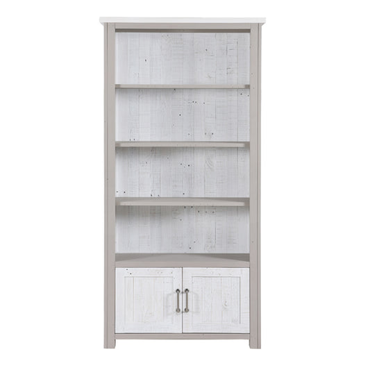 GreyStone Wooden Large Open Bookcase With 2 Doors In Grey