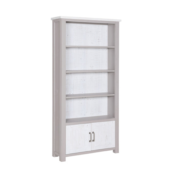 GreyStone Wooden Large Open Bookcase With 2 Doors In Grey