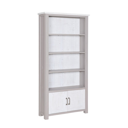 GreyStone Wooden Large Open Bookcase With 2 Doors In Grey