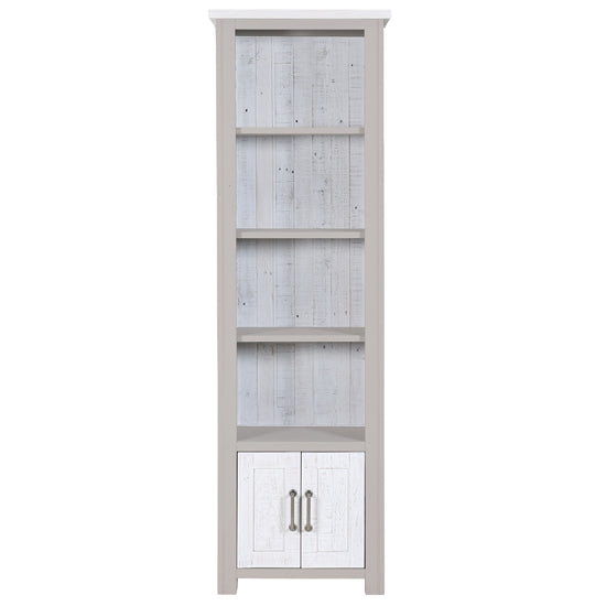 GreyStone Wooden Open Narrow Bookcase With 2 Doors In Grey