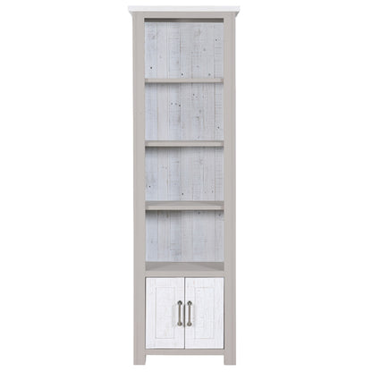 GreyStone Wooden Open Narrow Bookcase With 2 Doors In Grey