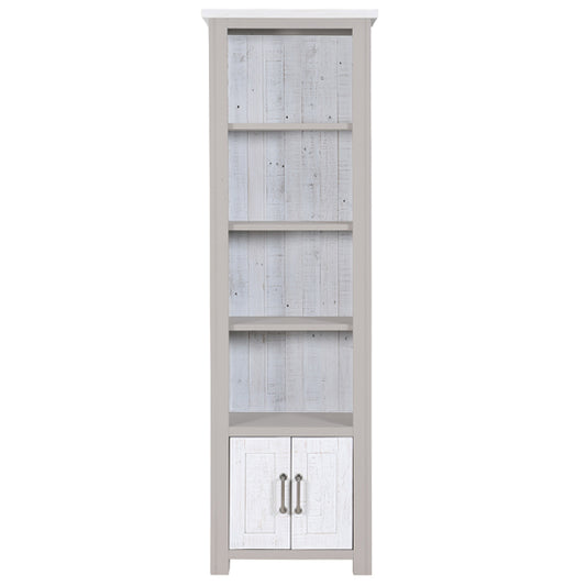 GreyStone Wooden Open Narrow Bookcase With 2 Doors In Grey