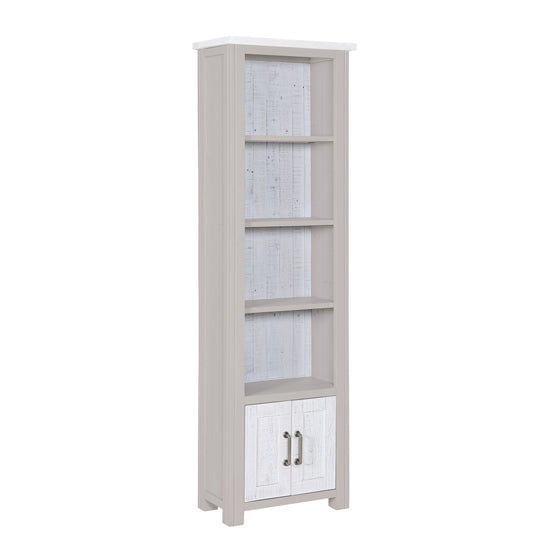 GreyStone Wooden Open Narrow Bookcase With 2 Doors In Grey