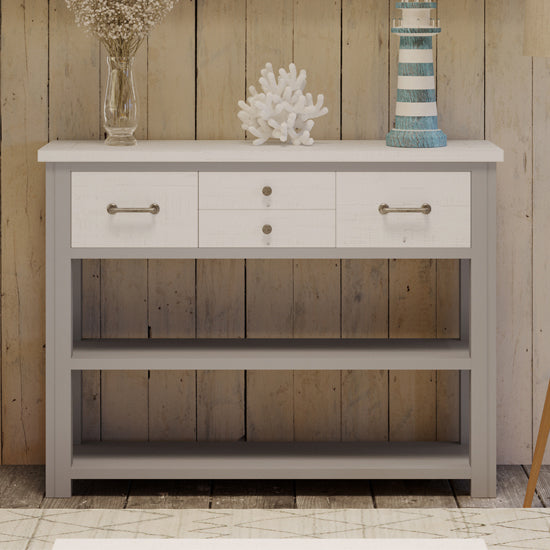GreyStone Wooden Console Table With 4 Drawers In Grey