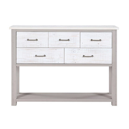 GreyStone Wooden Console Table With 5 Drawers In Grey