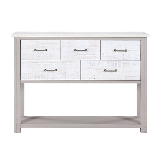 GreyStone Wooden Console Table With 5 Drawers In Grey