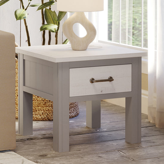 GreyStone Wooden Lamp Table With 1 Drawer In Grey