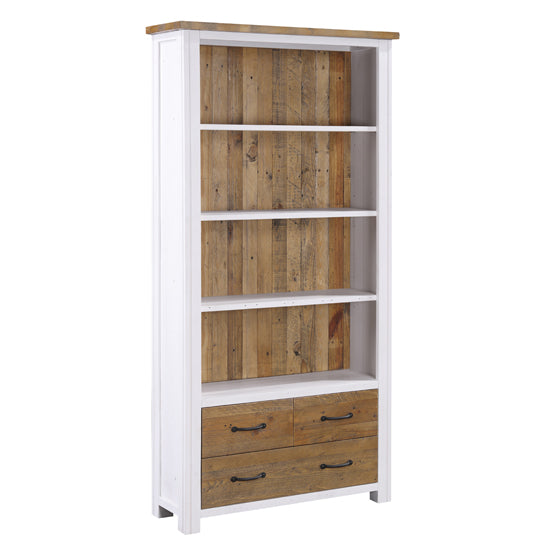 Splash Wooden Large Open Bookcase With 3 Drawers In White