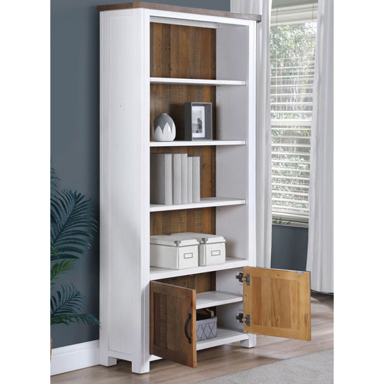 Splash Wooden Large Open Bookcase With 2 Doors In White