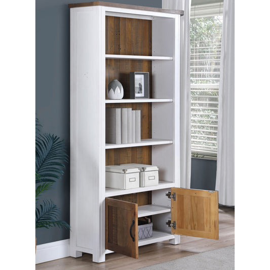Splash Wooden Large Open Bookcase With 2 Doors In White
