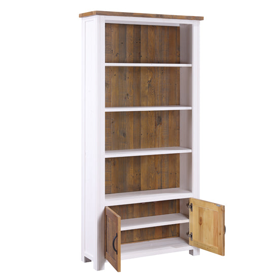 Splash Wooden Large Open Bookcase With 2 Doors In White