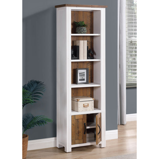 Splash Wooden Narrow Open Bookcase With 2 Doors In White