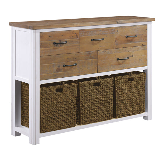 Splash Wooden Console Table With 5 Drawers In White