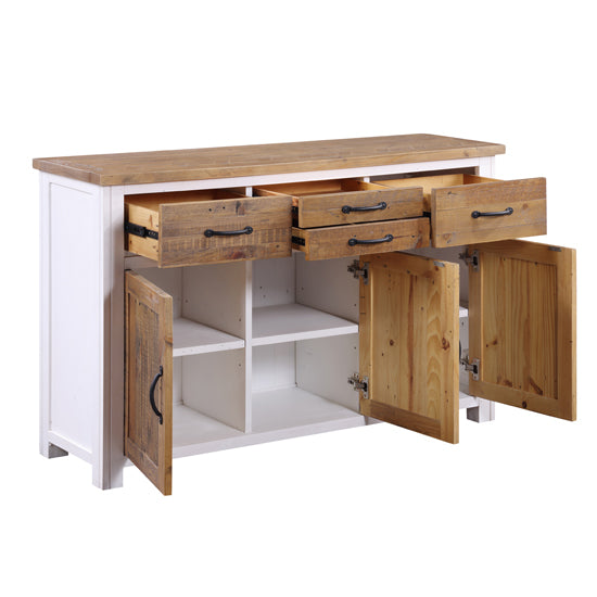 Splash Wooden Sideboard With 3 Doors And 4 Drawers In White